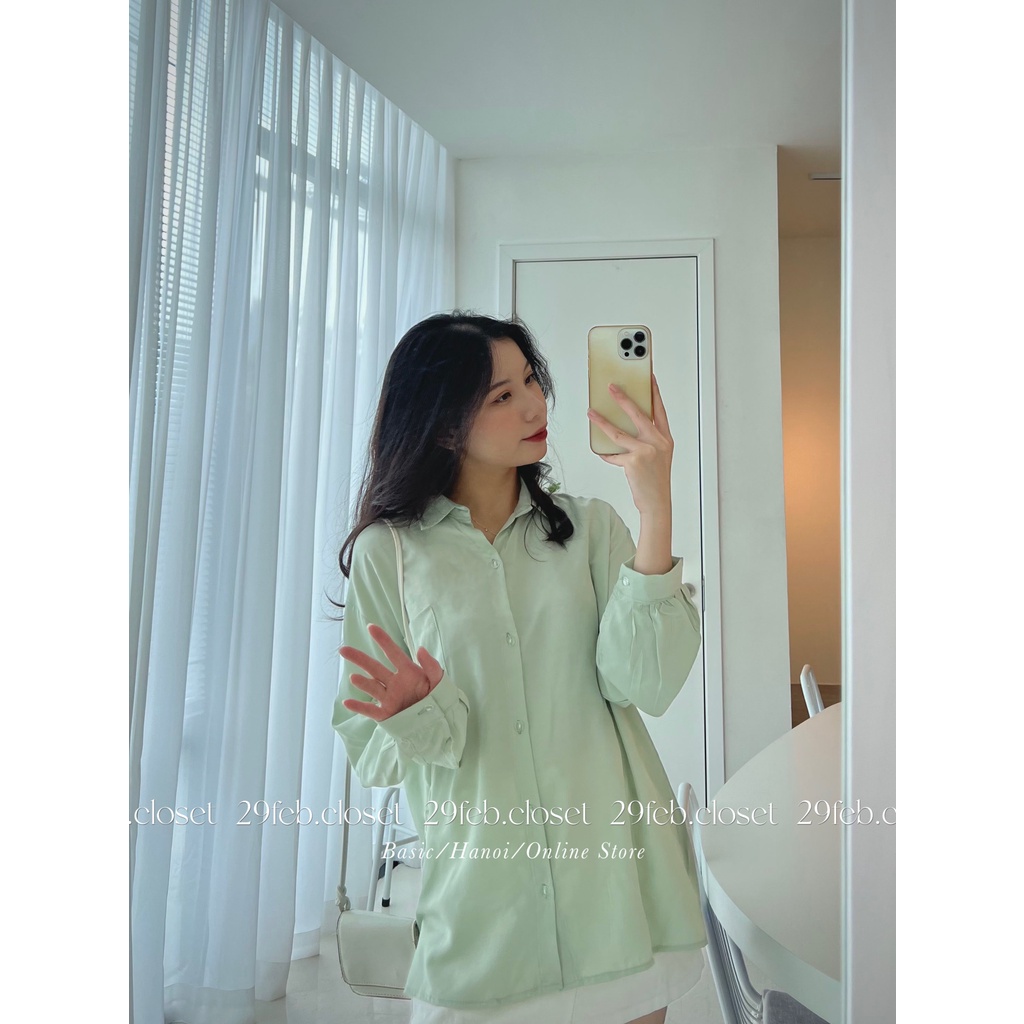 [Ảnh thật/Video] Áo sơ mi lụa hàn oversize tay phồng - 29feb.closet