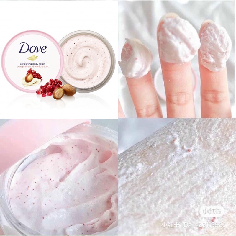 Tẩy Da Chết Dove Exfoliating Body Scrub Lựu và bơ hạt mỡ