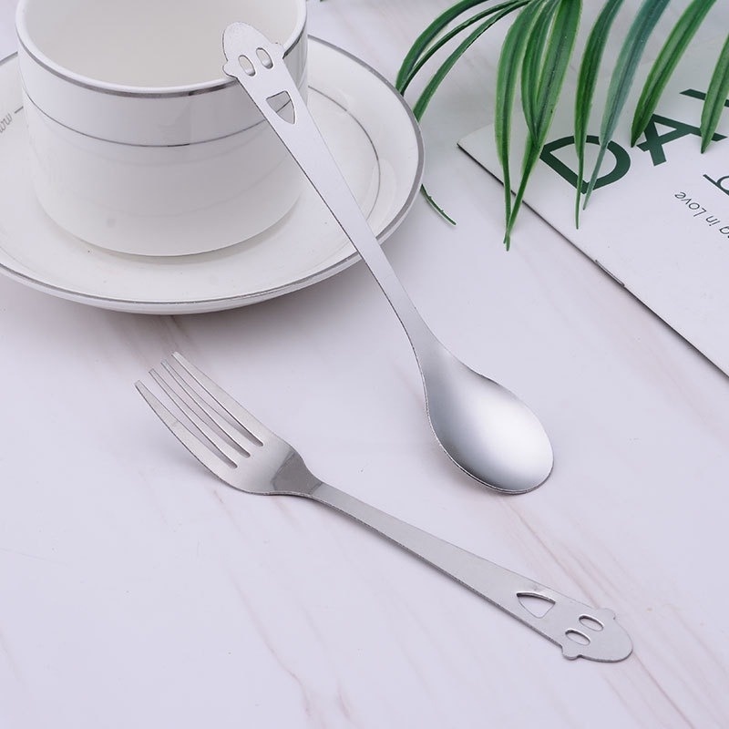 1 Muỗng Nĩa Tay Cầm Dài Bằng Thép Không Gỉ Hình Mặt Cười Dễ Thương