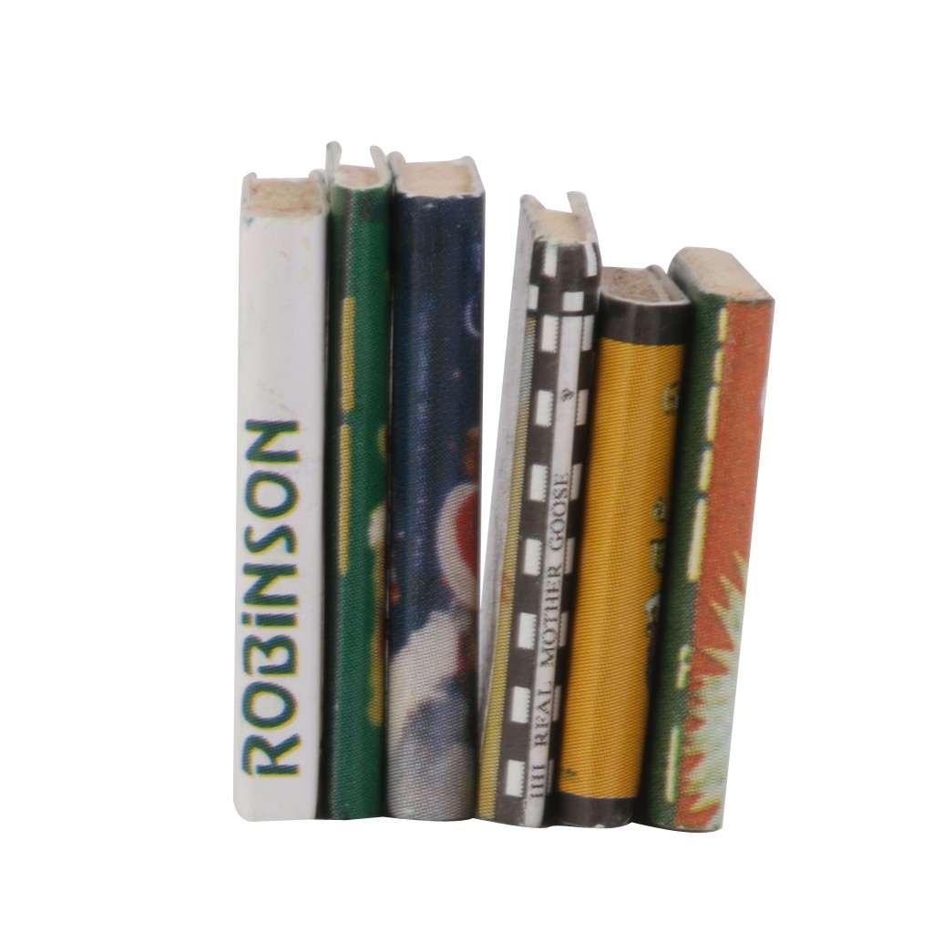 Set 6 Mô Hình Cuốn Sách Bằng Gỗ Tỉ Lệ 1 / 12 Dùng Trang Trí Nhà Búp Bê