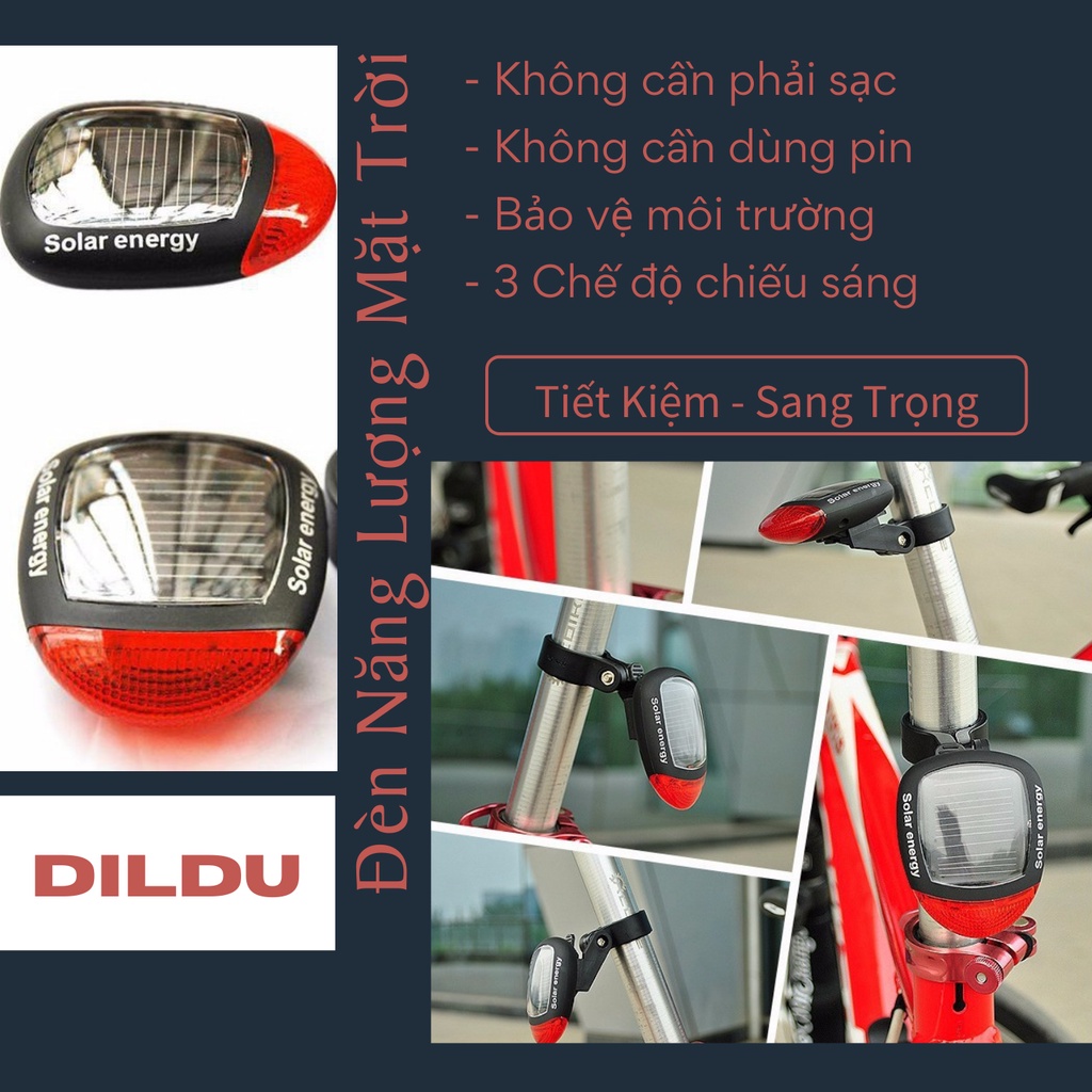 Đèn Xe Đạp Năng Lượng Mặt Trời | Đèn hậu cảnh báo an toàn không cần sạc pin tiện lợi