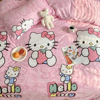 Chăn ga gối cotton poly - Mẫu hello kitty.