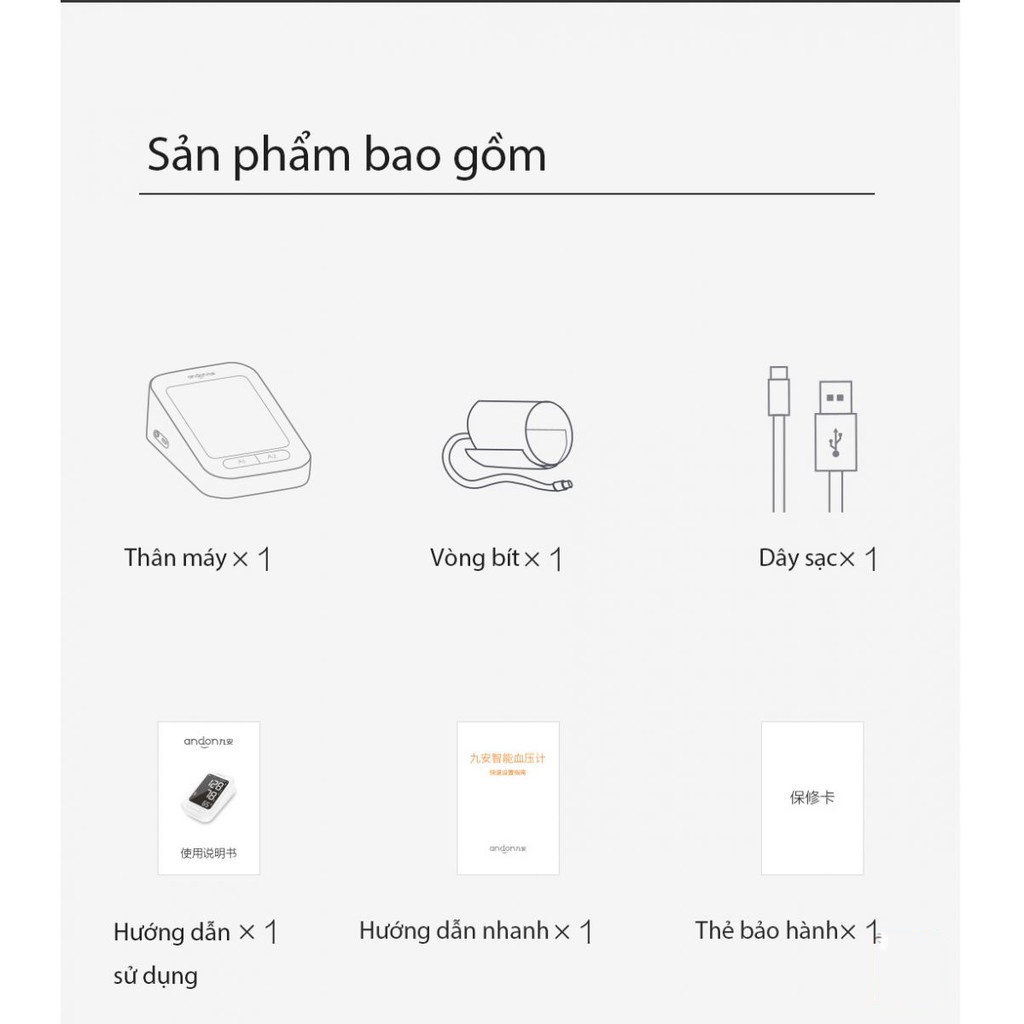 Máy đo huyết áp Xiaomi Andon KD-5907 độ chính xác cao, đo liên tục 150 lần, tự động tắt khi không sử dụng