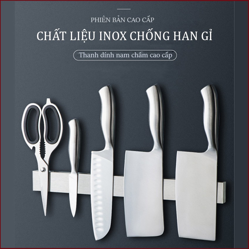 [ INOX 304 ] Giá Kệ Nam Châm Treo Dao Kéo Thông Minh - Thanh Inox 304 Nguyên Khối