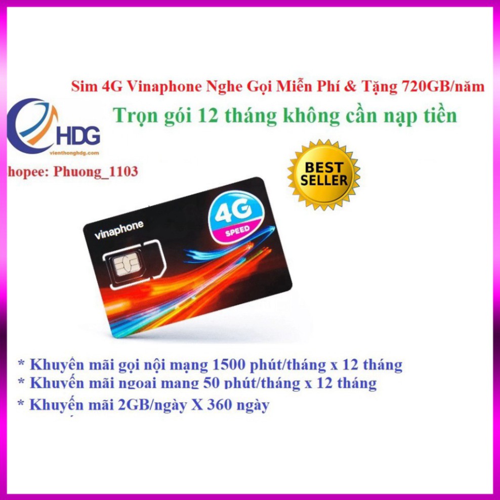 GIÁ GIẬT MINH [Miễn phí 1 năm] SIM 4G Vinaphone 2GB/ngày, gọi nội mạng 20p và liên mạng 50p ( VD8912T/12D60G ) GIÁ GIẬT 