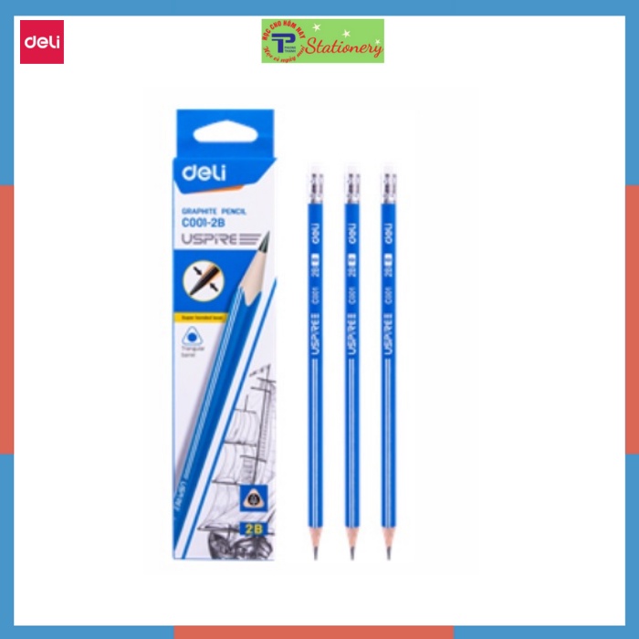 Bút Chì gỗ Deli 2B thân tam giác, thân lục giác nhiều màu sắc bắt mắt