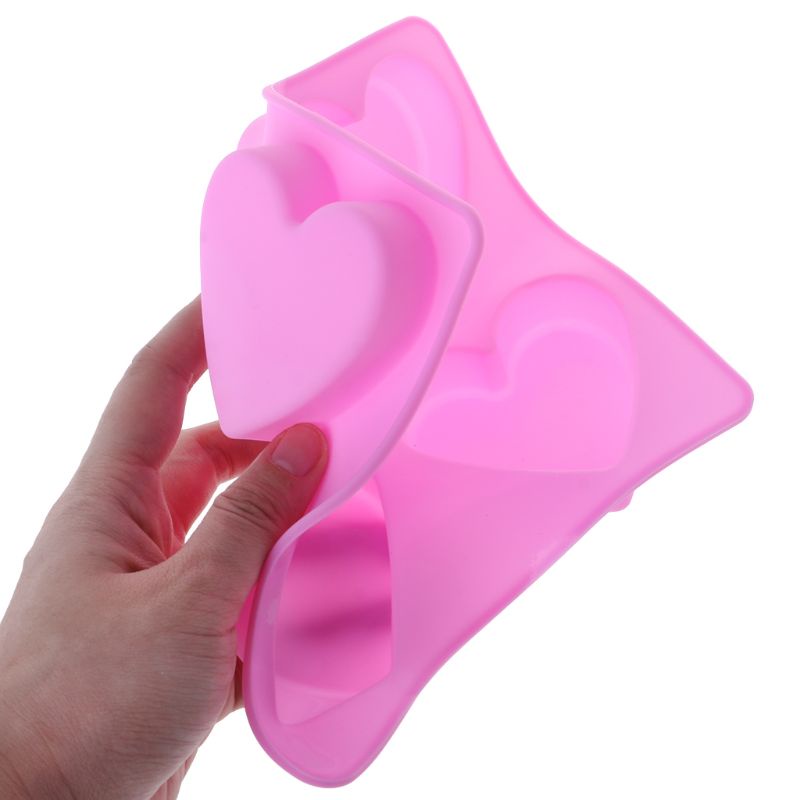 Khuôn Silicone Làm Bánh Kẹo 4 Ngăn Hình Trái Tim