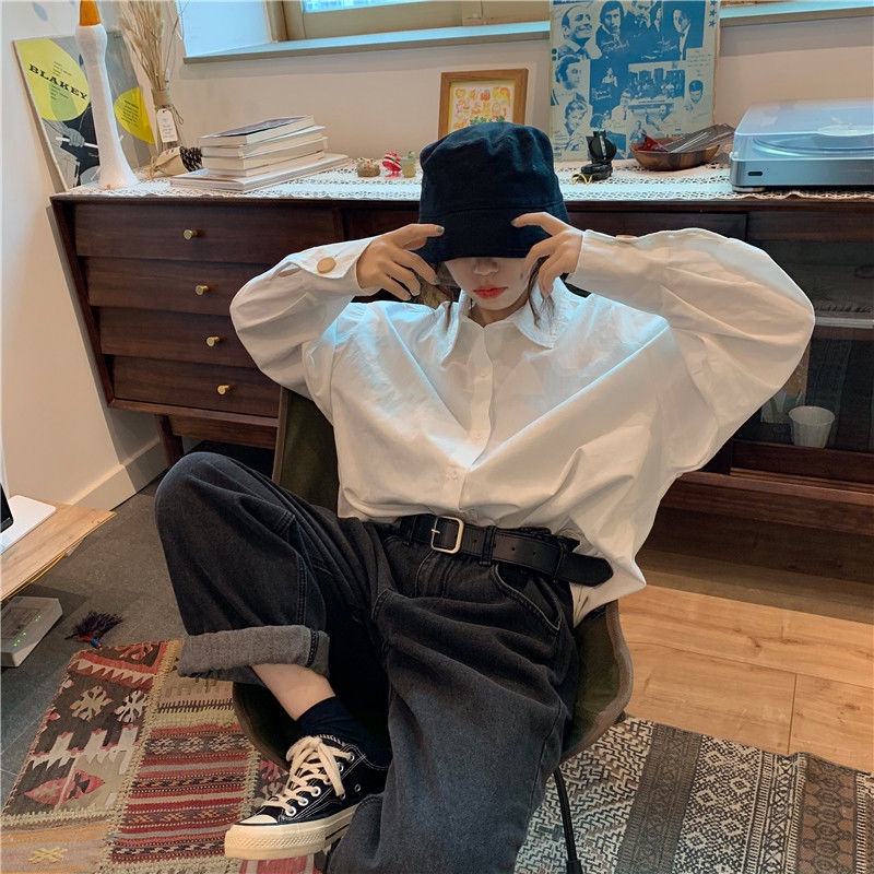 Áo Sơ Mi Tay Dài Dáng Rộng Phong Cách Retro Hàn Quốc Cho Nữ
