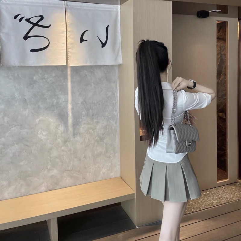 SET ÁO SƠ MI TRẮNG ÔM BODY MIX CHÂN VÁY TENNIS PHONG CÁCH SANG CHẢNH CHIC GIRL