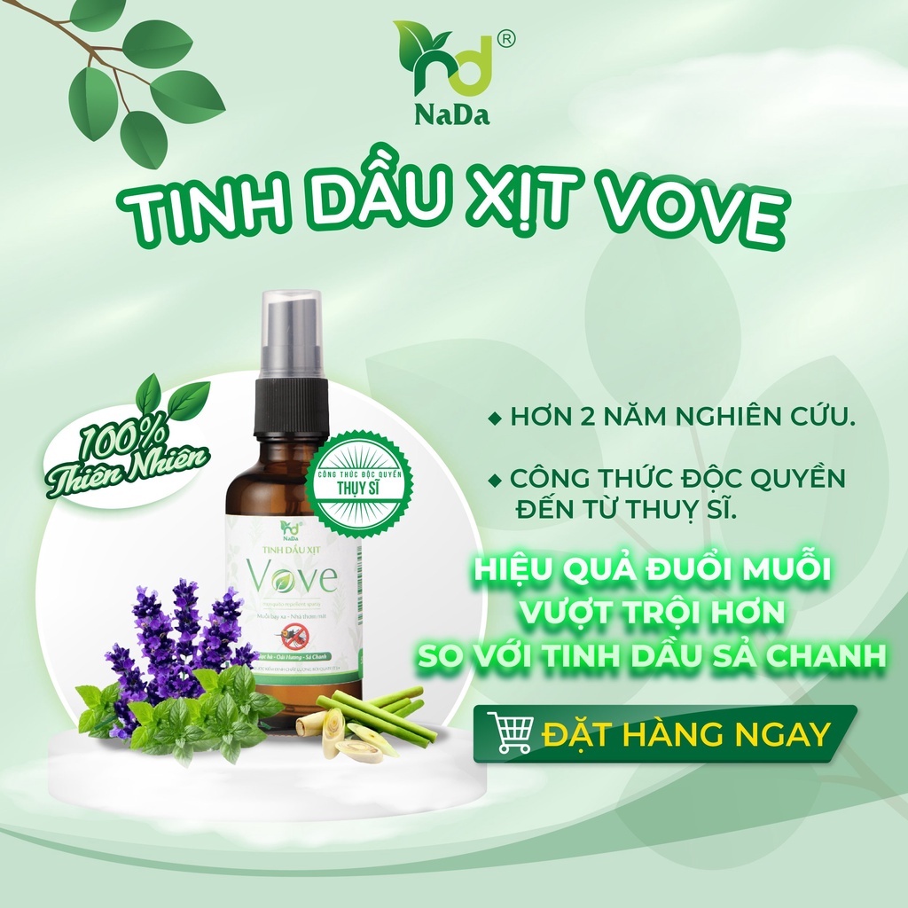 COMBO 5 chai tinh dầu xịt chống muỗi Vove Nada  100ml [ Tặng 1 Vove cùng loại ] | Tinh dầu thiên nhiên 100%