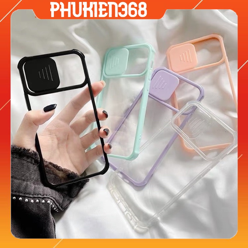 Ốp lưng chống sốc lưng trong viền màu che camera cho iphone 7/8plus,x.xs/xsmax,11/11promax,12,12promax,13,13promax