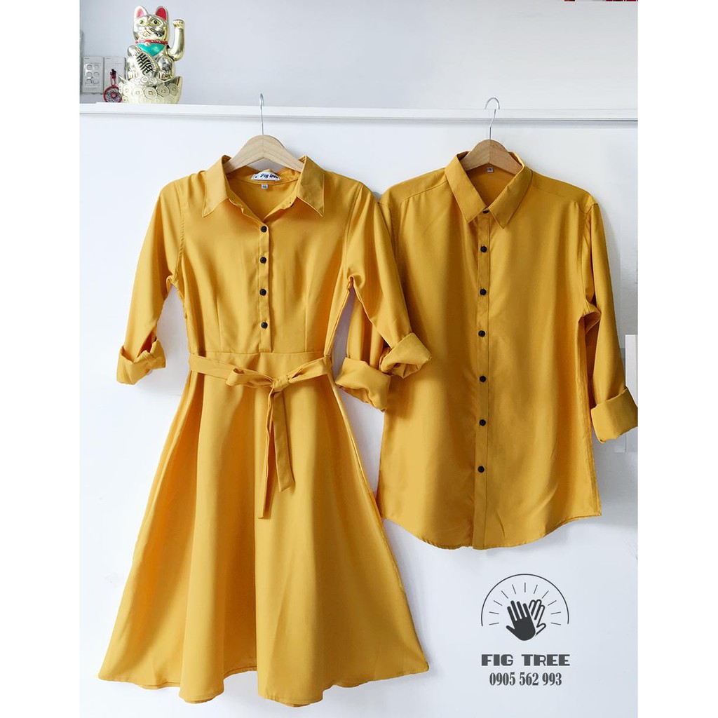 Set Sơ Mi Váy Đôi FIGTREE Màu Vàng Sang Chảnh