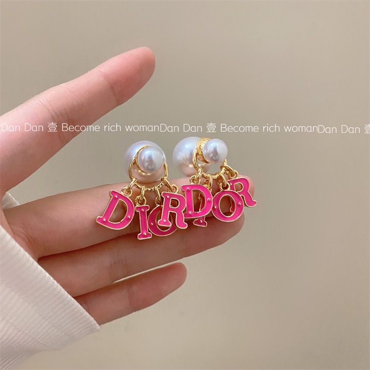 D Khuyên Tai Cao Cấp Đính Ngọc Trai / Chữ Tua Rua Hai Chiều Phong Cách Âu Mỹ ins