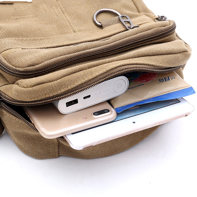Túi Đeo Chéo Mini Bag Nam nữ Unisex đựng Ipad Mini Vải Canvas Nhập Khẩu Thương Hiệu LEOBAG Màu Nâu / Đen T24 | BigBuy360 - bigbuy360.vn