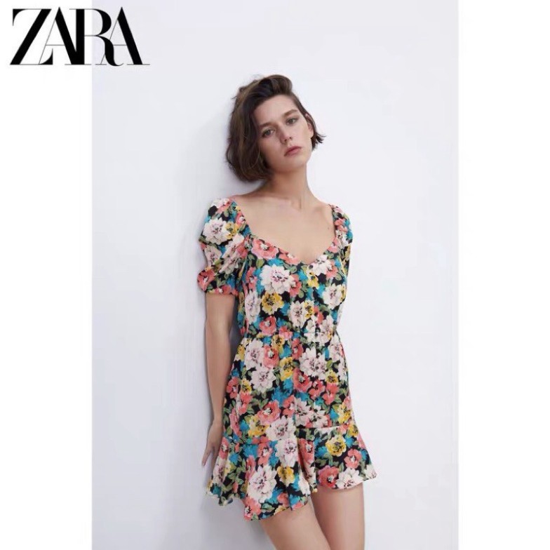 Váy đầm nữ trễ vai hoa chùm tay bồng lụa cao cấp