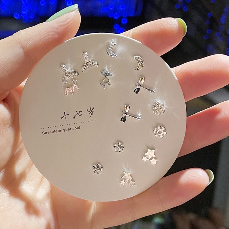 Set Bông Tai Mạ Bạc 925 Kim Không Gây Dị Ứng Hình Ngủ / Làm Khuyên Tai Thời Trang Dễ Thương Cho Nữ