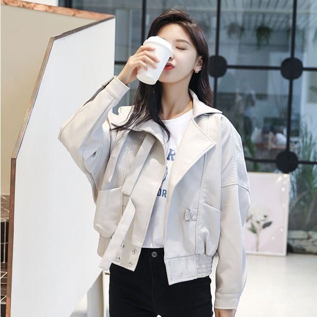 Áo Khoác Da Dáng Rộng Phong Cách Hàn Quốc Thời Trang Xuân Thu 2022 Cho Nữ