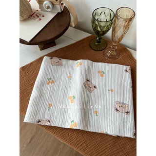 Vải họa tiết Xô Chần Gấu nâu cherry - Nhà Vải Linen