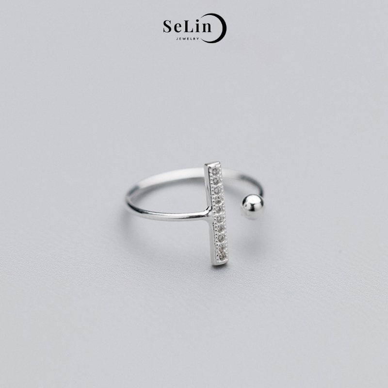 Nhẫn bạc nữ 925 dáng trơn hở đơn giản đính đá cá tính SELIN JEWELRY - 0019