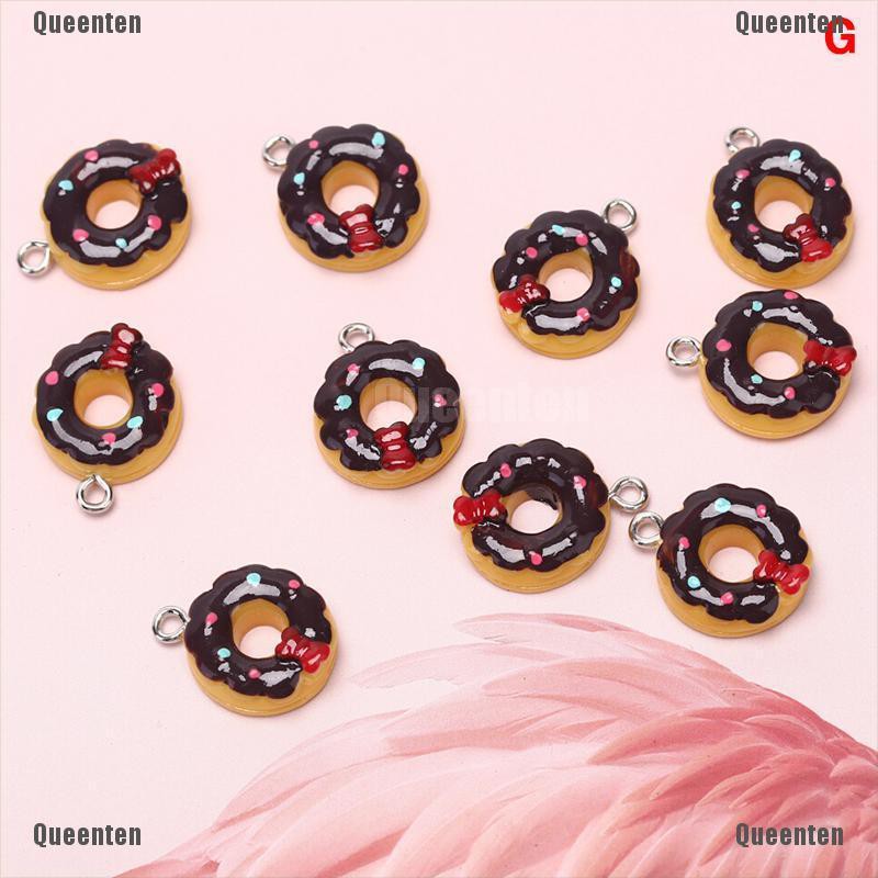 Bộ 10 mặt dây chuyền hình bánh Donuts bằng nhựa dễ thương