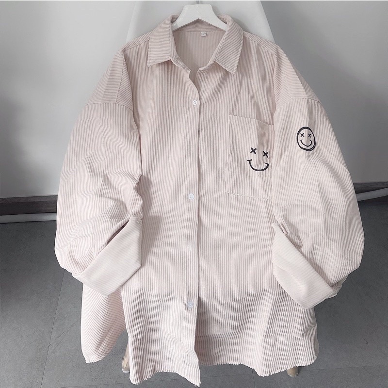 Sơ mi thêu icon chất vải nhung gân unisex