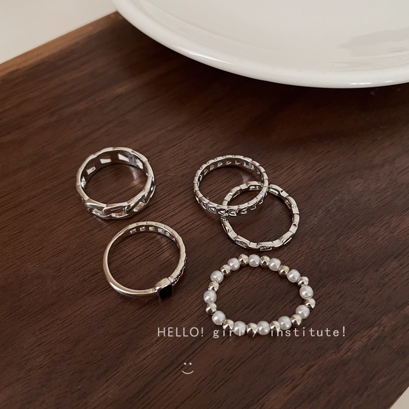 Bộ Nhẫn Màu Bạc Đính Đá Pha Lê Đen Phong Cách Cổ Điển