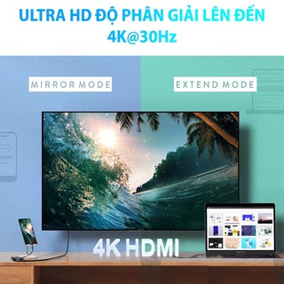 Hub USB-C 6 in 1 Ugreen 70411 (USB-C ra HDMI HDMI + 2 USB 3.0 + SD/TF +Sạc ngược USB-C )
