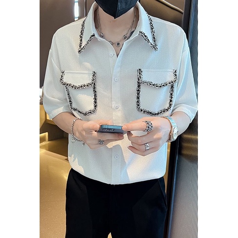 Áo sơ mi nam, Áo sơ mi dài 3/4, phối viền túi phong cách hàn quốc, lịch lãm sang trọng. không nhăn, không phai Mã N49