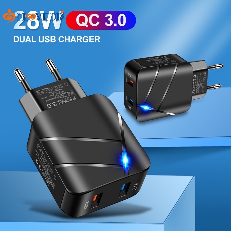 Cốc Sạc Nhanh Hai Cổng USB 28W Qc3.0+2.1a Phích Cắm EU US UK Tiện Dụng