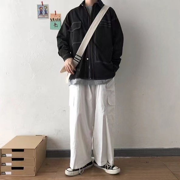 Áo Sơ Mi Dài Tay Phong Cách Hàn Quốc Trẻ Trung Dành thương Hợp thời trang Bình thường áo flannel from rộng siêu đẹp áo sơ mi nam trắng