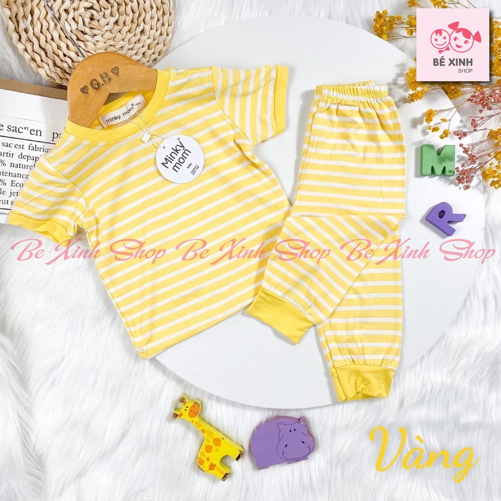 Đồ Bộ Ngủ Bé Trai Bé Gái Minky Mom [Sale Hè] Bộ Cộc Tay Cho Bé Trẻ Em KẺ NGANG quần dài chống muỗi Vải Thun Lạnh minky