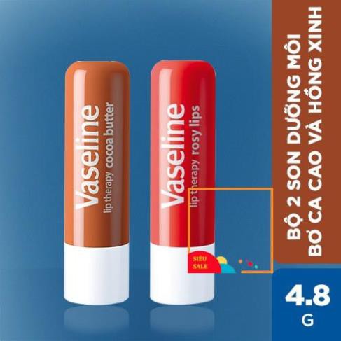 Bộ 2 son dưỡng môi Vaseline dạng thỏi Lip Therapy Stick: Bơ Cao Cao và Hồng Xinh (4.8g x2)