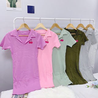 Đầm cổ bẻ body thêu cherry mẫu mới cực cool