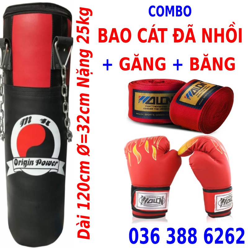 Bao cát boxing đấm bốc 120cm đã nhồi hoàn thiện tặng găng boxing rồng + băng đa 3m bao cát dụng cụ đấm bốc chuyên nghiệp