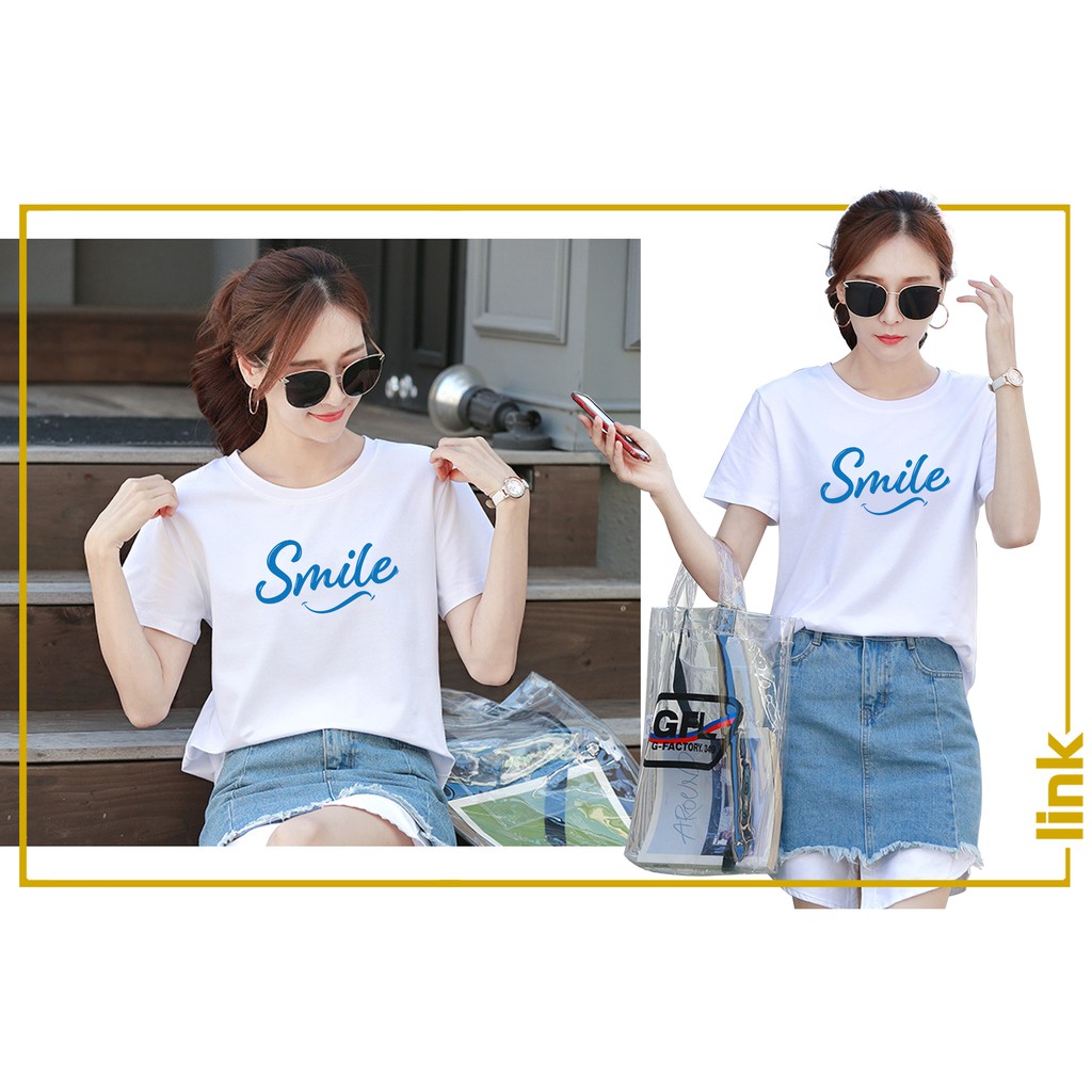 Áo thun tay lỡ trắng SMILE XINH CUTE unisex