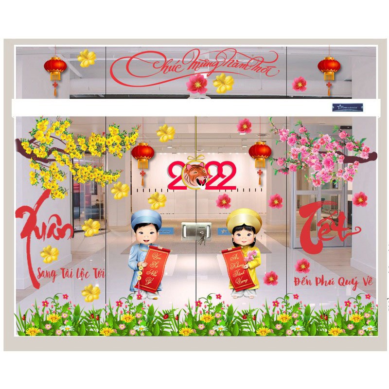 (HỎA TỐC HCM) Decal dán kính trang trí tết xuân nhâm dần 2022 PK624 (Có keo sẵn)