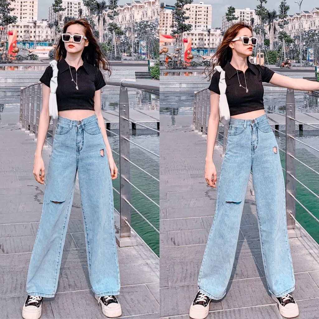 Quần Jean Nữ Dáng Baggy Suông Rách Gối Fom Cực Chất Cho Các Nàng Cá Tính Năng Động