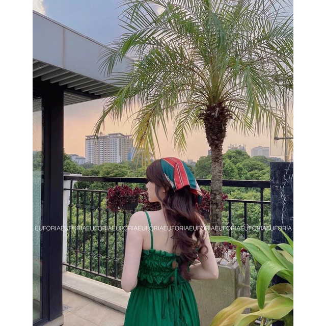HOT🔥  Đầm Maxi Hai Dây Dáng Xoè Có Chun Ngực Kết Hợp Dây Đan Nơ Phía Sau Rất Thích Hợp Đi Biển