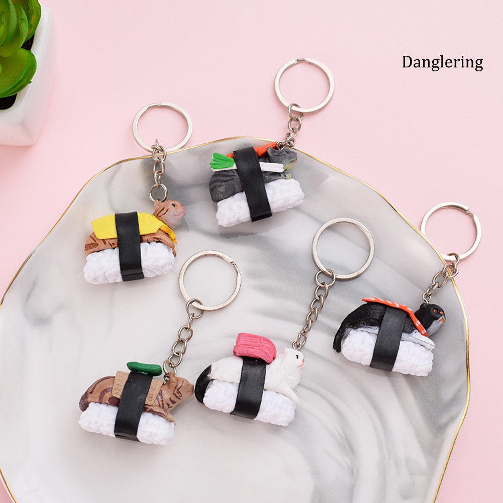 Móc chìa khóa hình sushi mèo đáng yêu