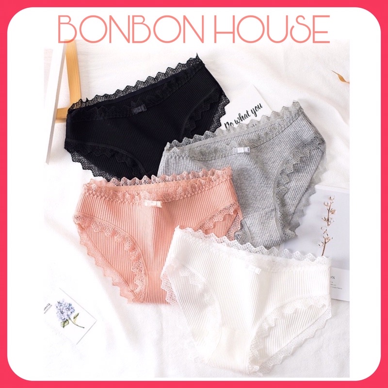 Quần lót cotton tăm phối nơ