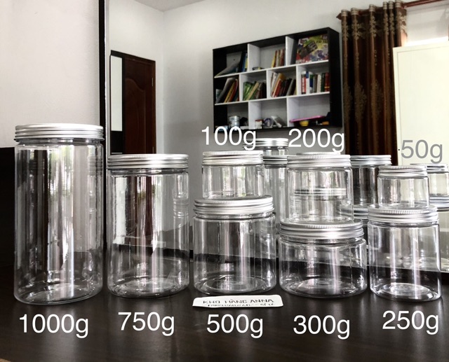HỦ NHỰA Đựng thực phẩm NẮP NHÔM Bạc / Vàng 500gr / 300gr / 250g / 200g / 100g / 50g Hủ Pet trong suốt nắp Đen