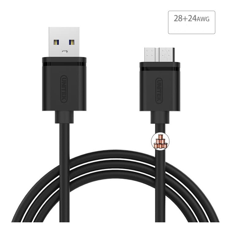 Cáp tín hiệu USB sang microB Unitek Y-C461GBK dài 1m - dùng cho ổ cứng di động hoặc thiết bị có cổng microB (Đen)