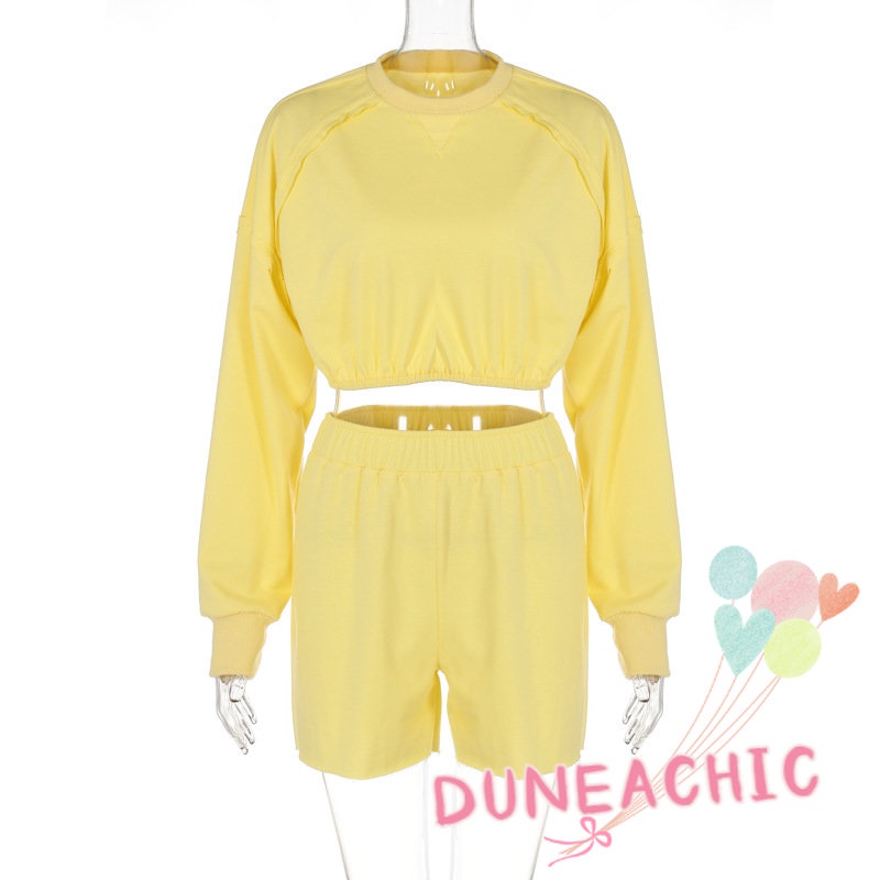 DUNEA Bộ Áo Sweater Dài Tay + Quần Short Xinh Xắn Dành Cho Nữ