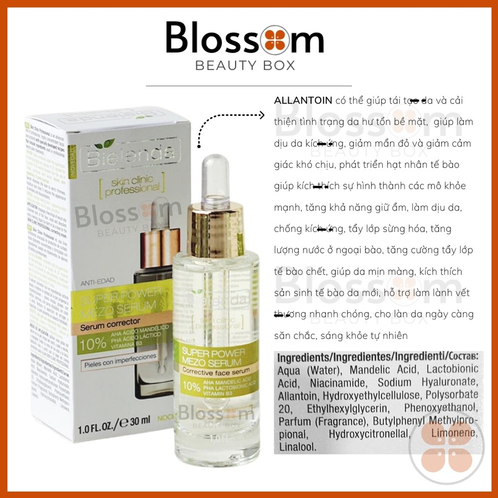 Serum da mụn, lão hoá SUPER MEZO Bielenda 10% almond acid, niacinamide