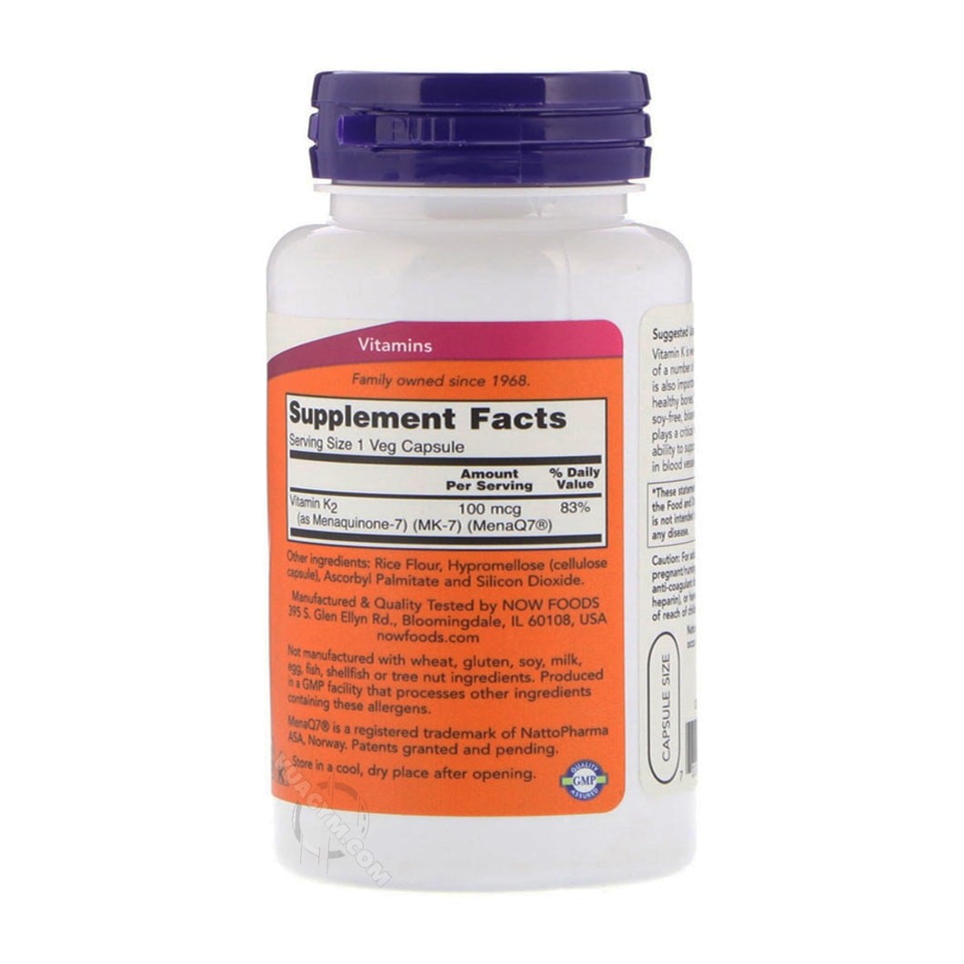 Thực Phẩm Bổ Sung NOW - MK-7 Vitamin K-2 100 mcg (60 viên) | BigBuy360 - bigbuy360.vn
