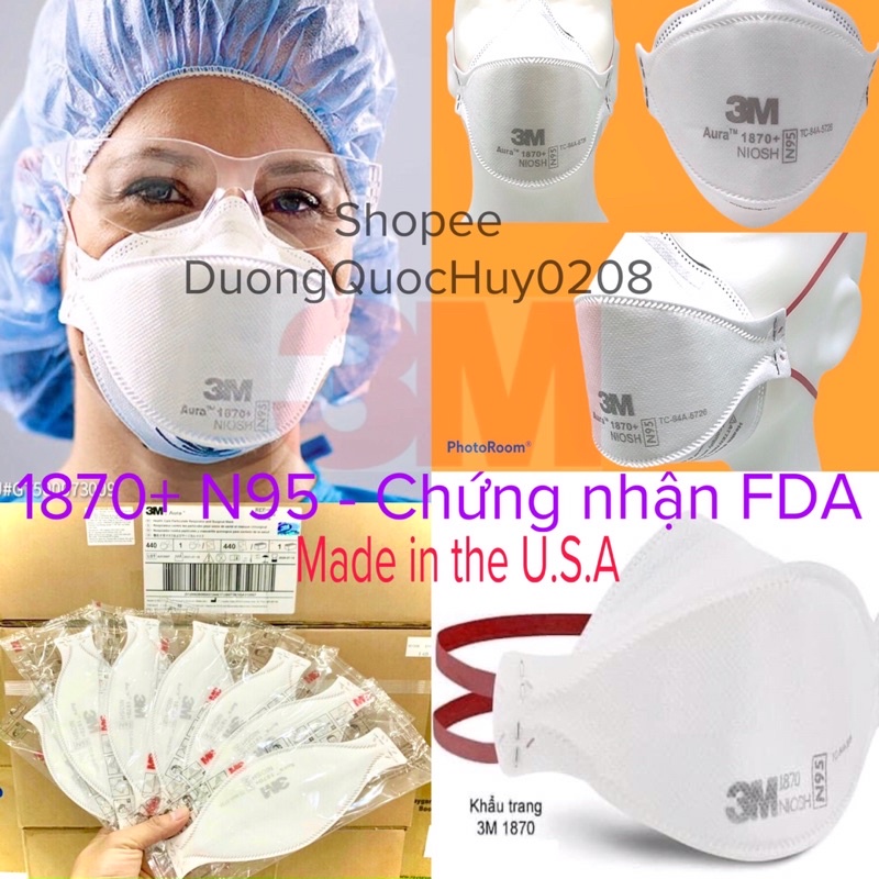Khẩu trang Aura™ 1870+ 3M, tiêu chuẩn N95 - NIOSH - FDA