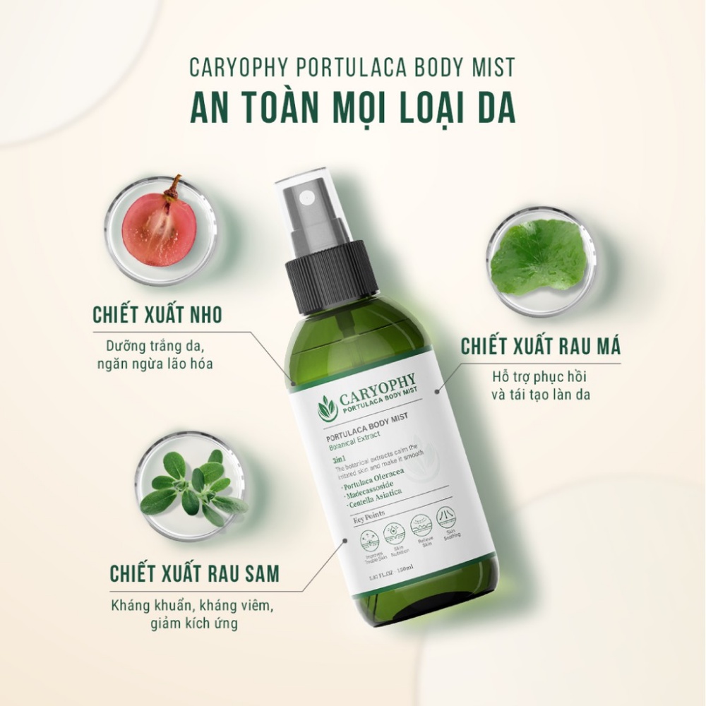 Xịt mụn lưng Caryophy Portulaca Body Mist 150ml giúp giảm các loại mụn sưng đỏ, làm dịu cho mọi loại da