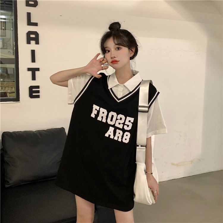 Áo Thun Nữ Ngắn Tay Cổ Tròn Form Dài Rộng Thời Trang Hàn
