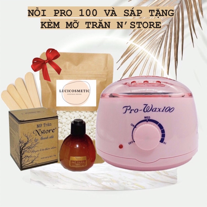 Combo triệt lông sáp wax nóng wax lông, nồi nấu sáp Pro-wax 100 và mỡ trăn nguyên chất 100ml tặng kèm sáp wax lông