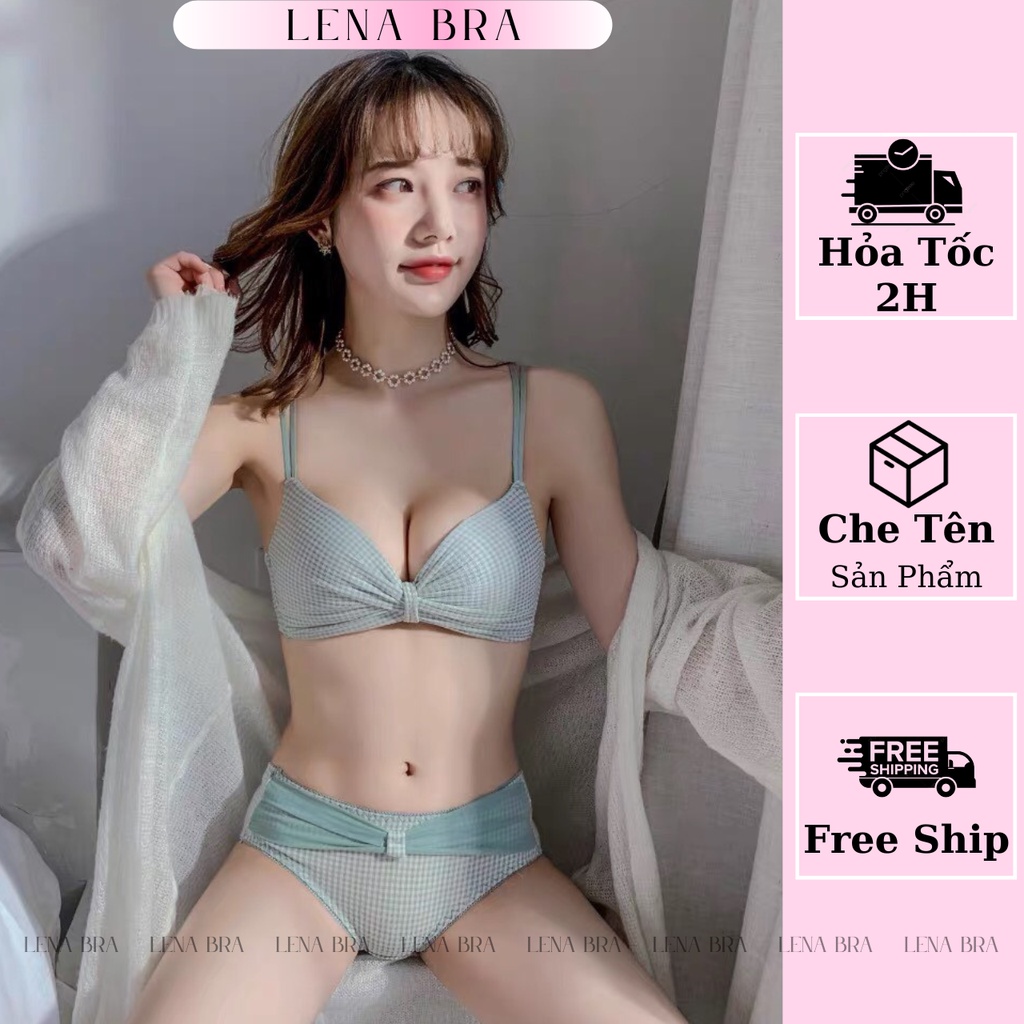 Áo lót nữ LENABRA, AL970-áo ngực nơ đúc su kẻ caro đệm vừa nâng ngực nhẹ nhàng